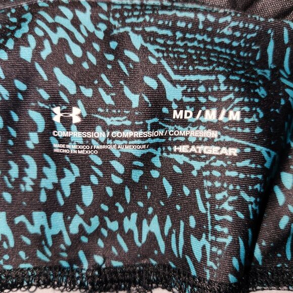 Under Armour Black Teal Green HeatGear Compression Capris Women M Mesh Running - Picture 3 of 6